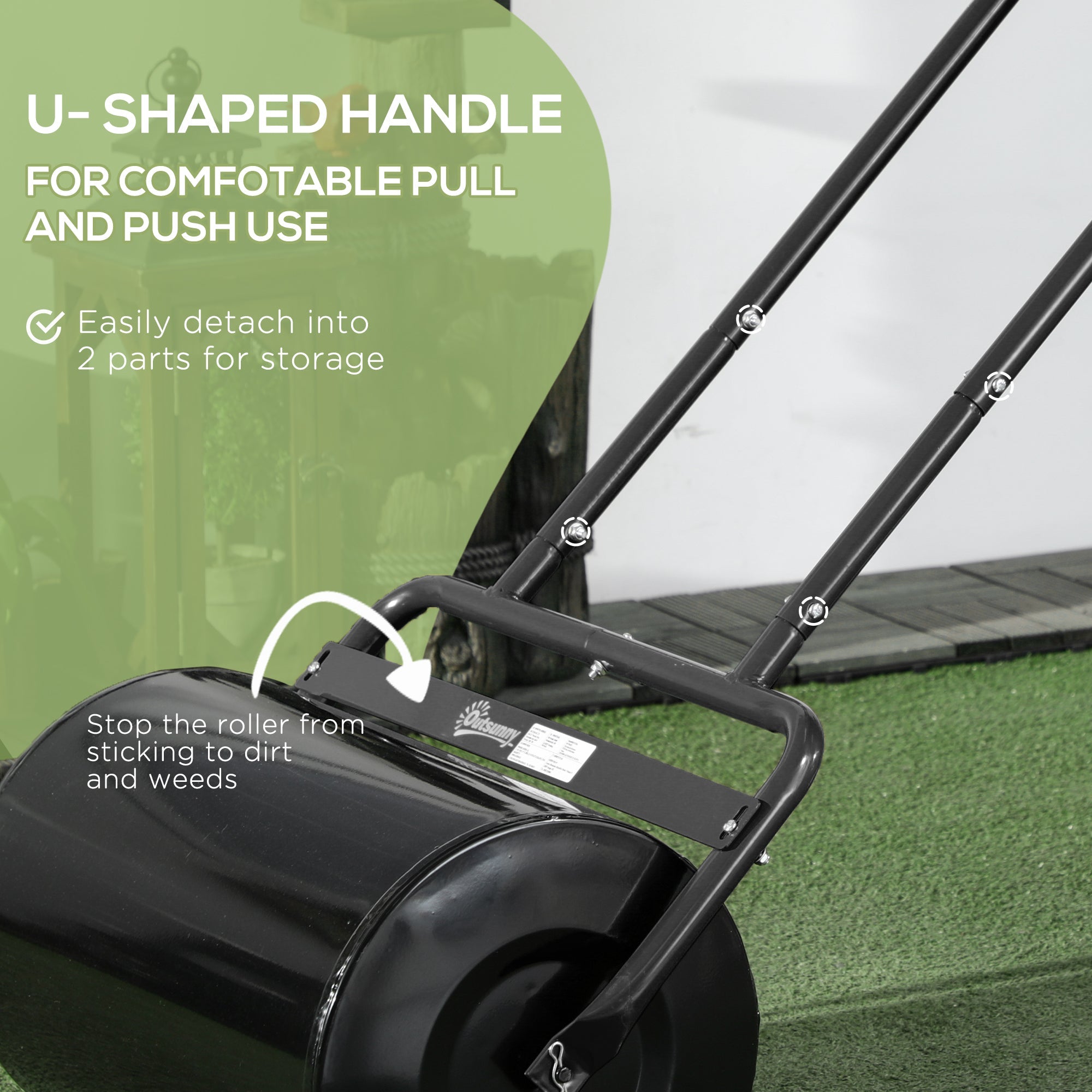 20-Inch Push/Tow Behind Lawn Roller Filled, Yard Roller with 10 Gal Water or Sand, Black