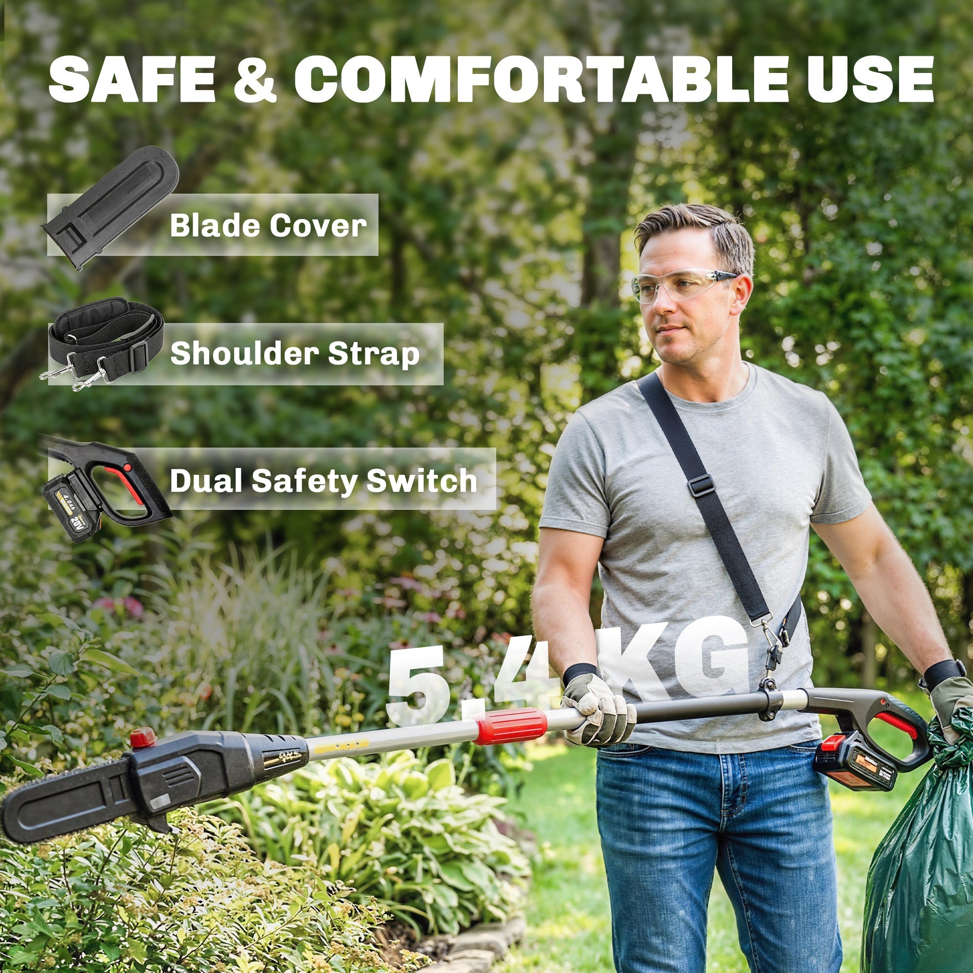 18V 8" Cordless Pole Chainsaw with 2 Batteries and Charger