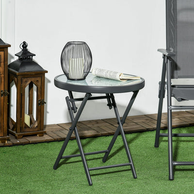 18" Outdoor Round Folding Table with Tempered Glass Top, White