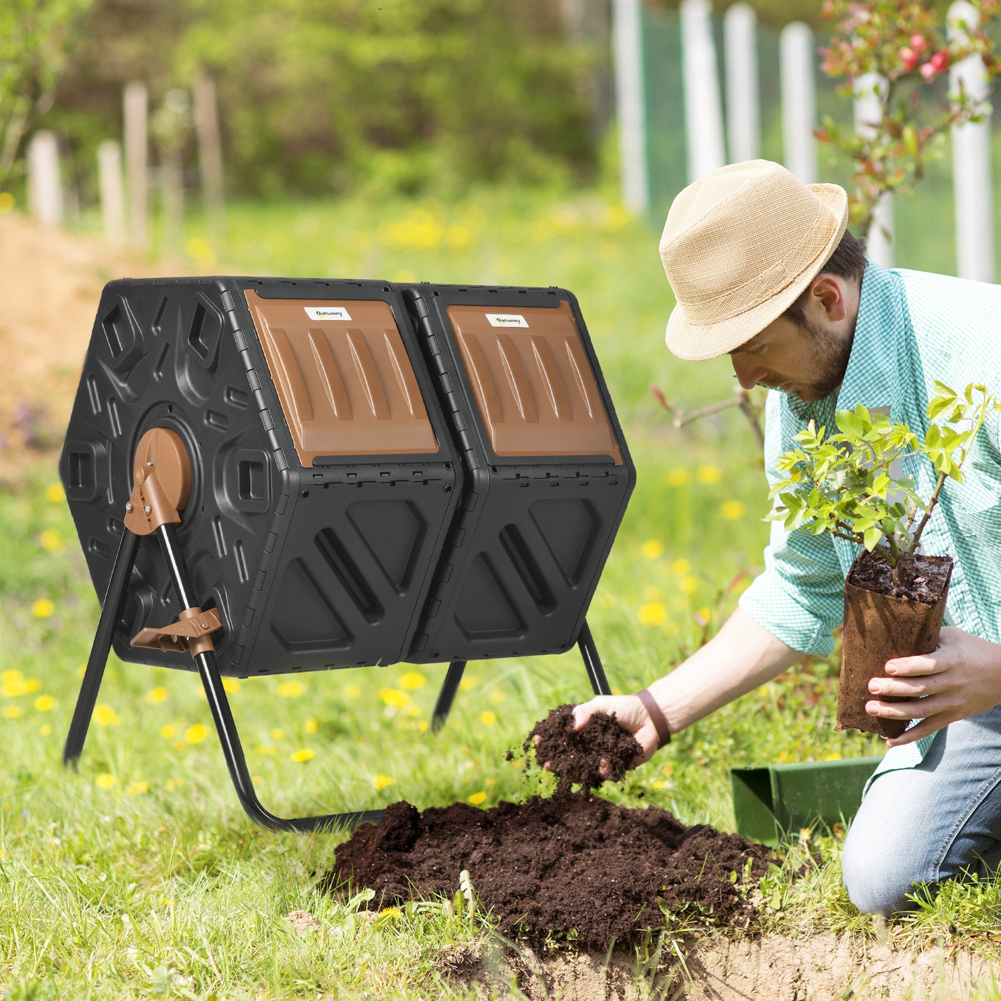 130L Rotating Composter with Ventilation Openings and Steel Legs