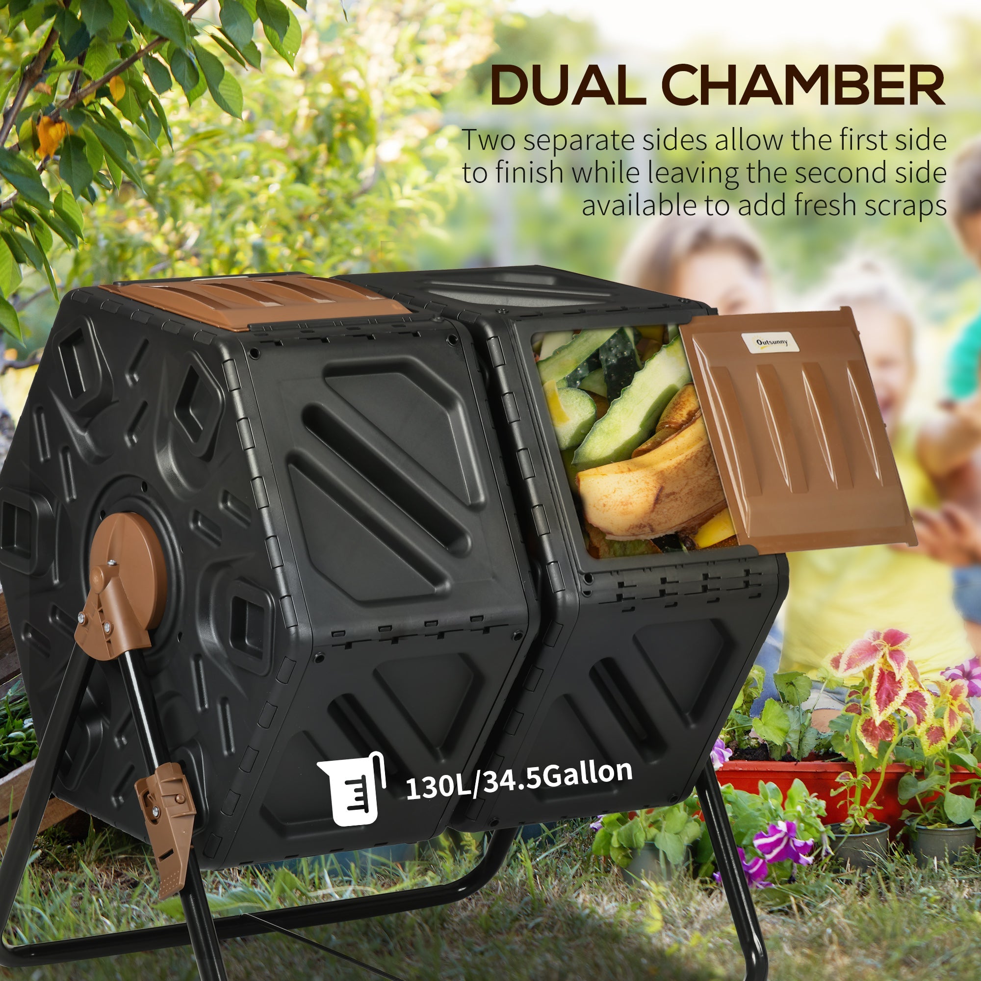 130L Rotating Composter with Ventilation Openings and Steel Legs