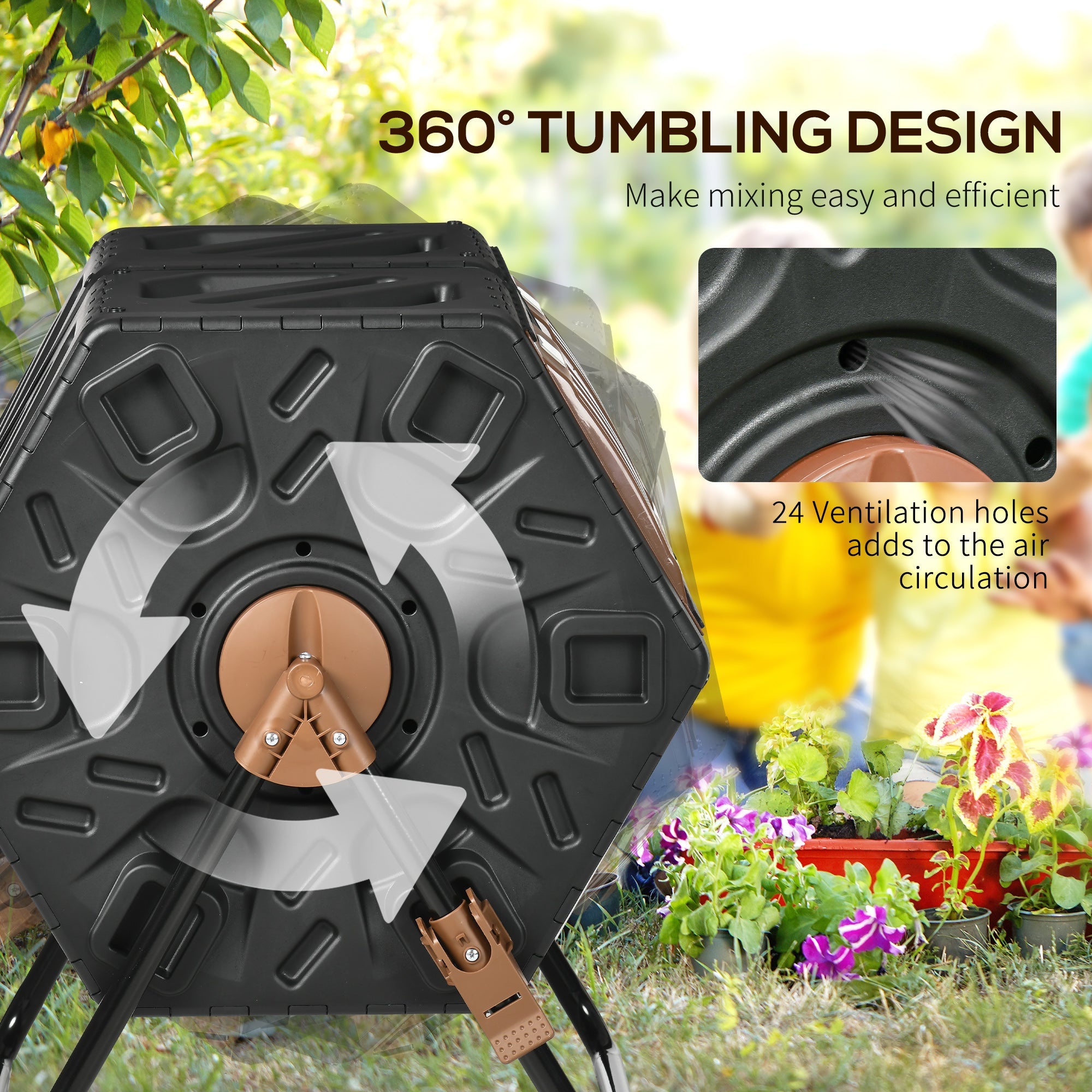 130L Rotating Composter with Ventilation Openings and Steel Legs