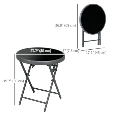 18" Outdoor Round Folding Table with Tempered Glass Top, Black