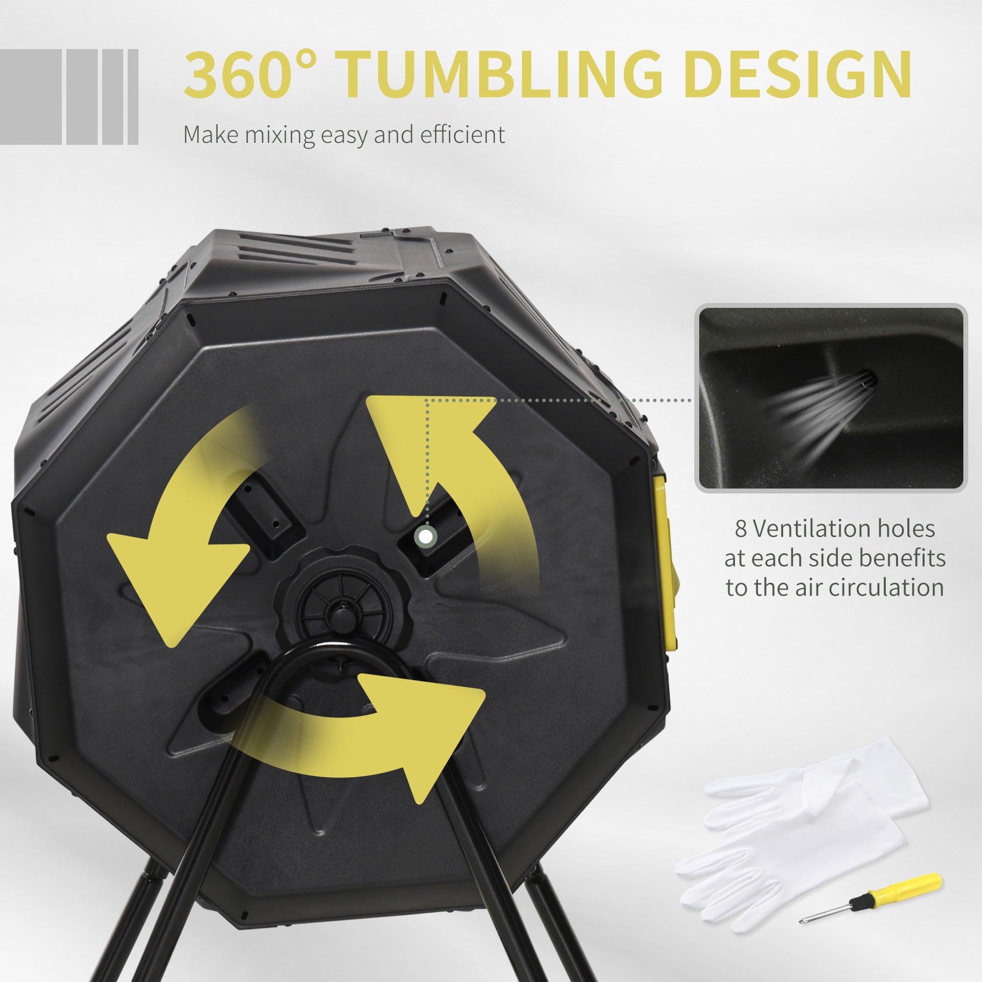 160L Tumbling Compost Bin Outdoor Dual Chamber Rotating Composter, Garden Compost Bin w/ Sliding Doors & Solid Steel Frame, Yellow