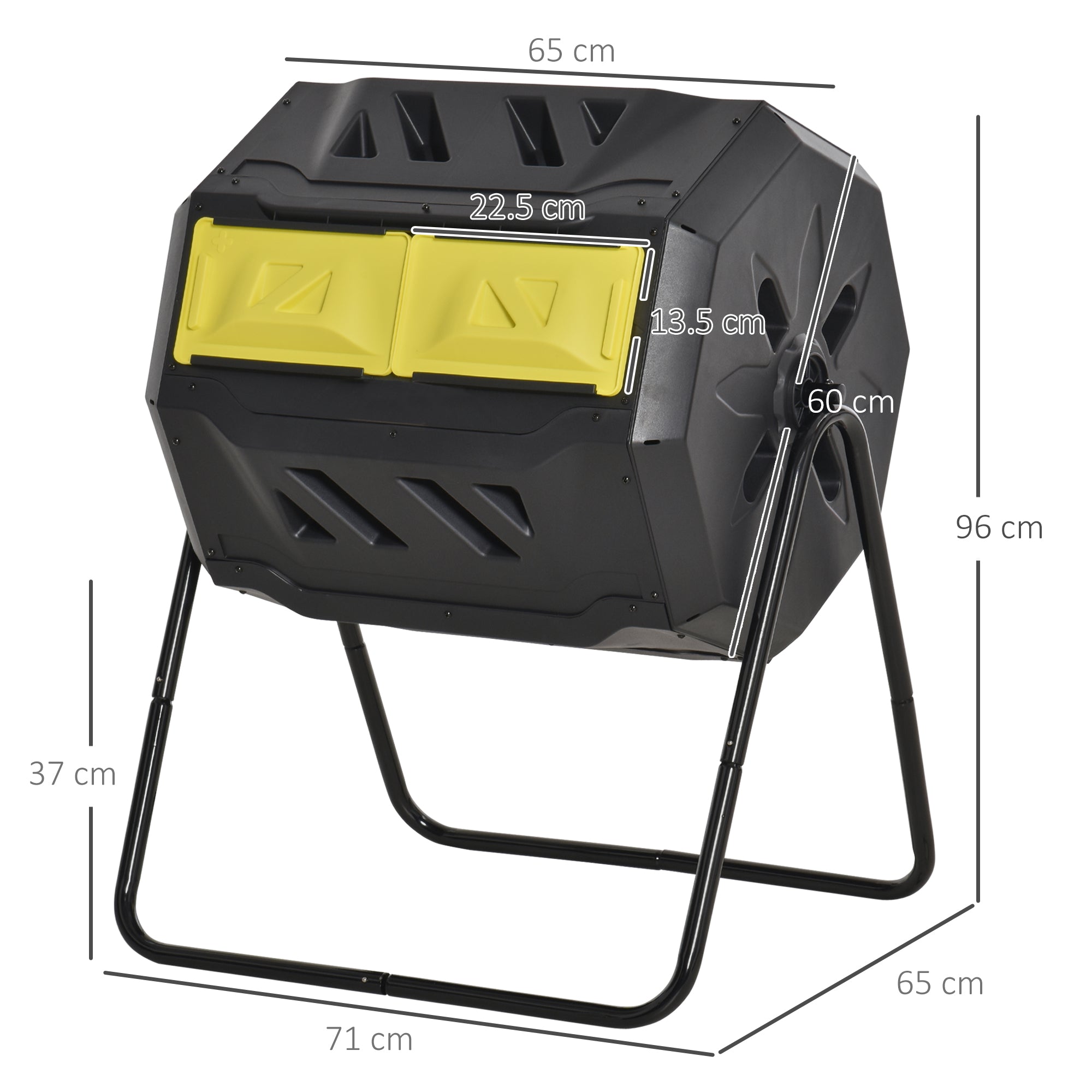 160L Tumbling Compost Bin Outdoor Dual Chamber Rotating Composter, Garden Compost Bin w/ Sliding Doors & Solid Steel Frame, Yellow