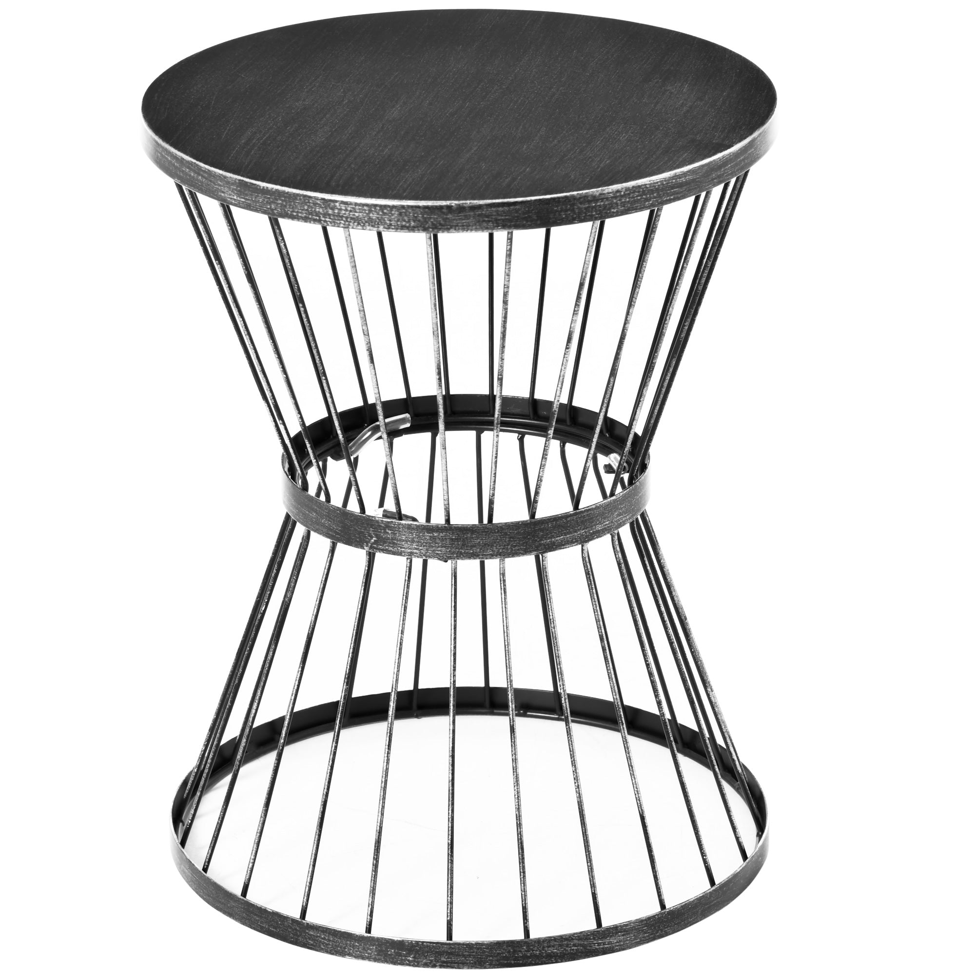 16" Steel Patio Side Table with Hourglass Design, Black