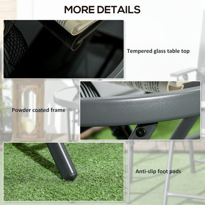 18" Outdoor Round Folding Table with Tempered Glass Top, Black