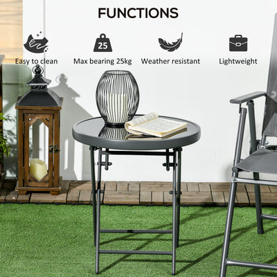 18" Outdoor Round Folding Table with Tempered Glass Top, Black