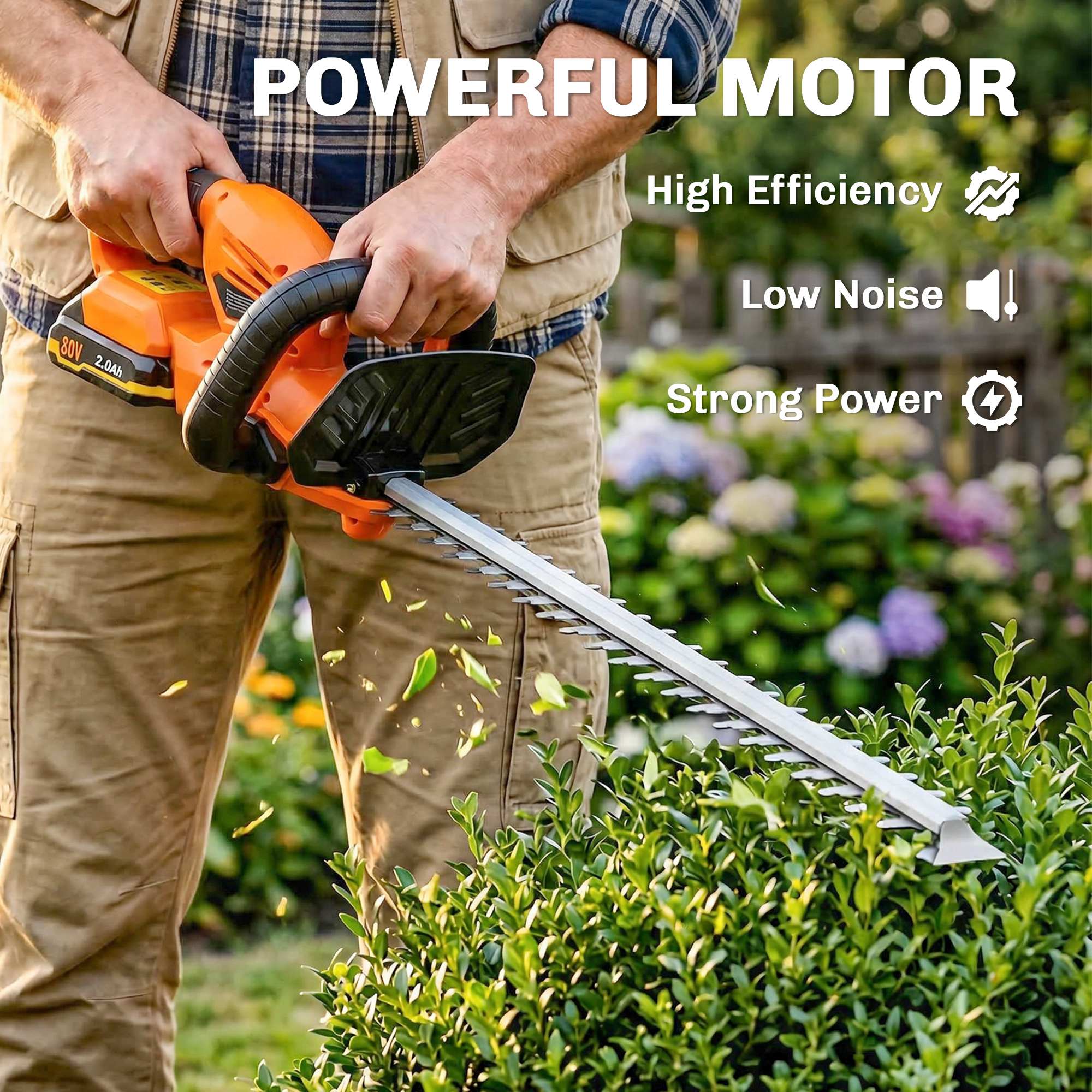 20" Cordless Hedge Trimmer with Battery and Charger, Orange