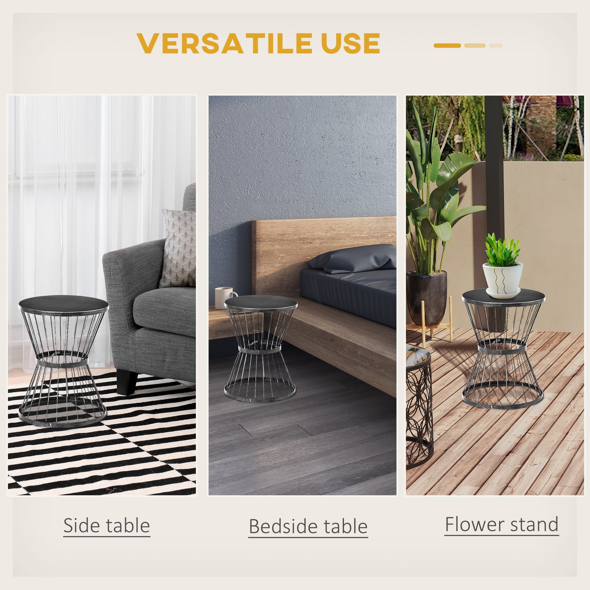 16" Steel Patio Side Table with Hourglass Design, Black
