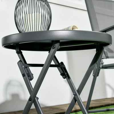 18" Outdoor Round Folding Table with Tempered Glass Top, Black