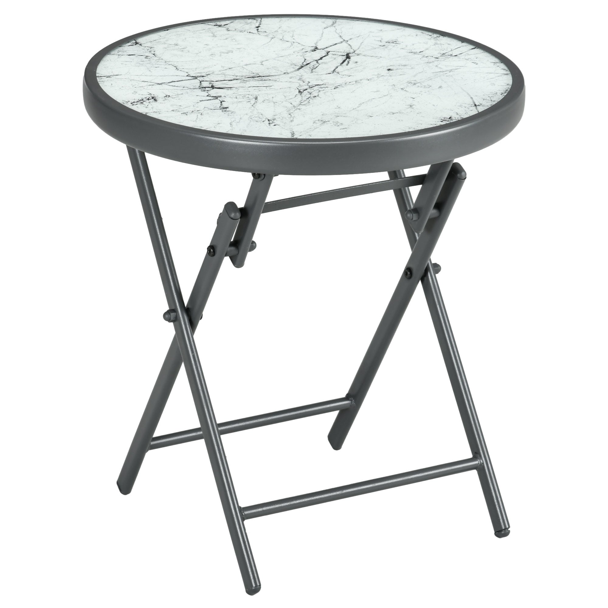 18" Outdoor Round Folding Table with Tempered Glass Top, White