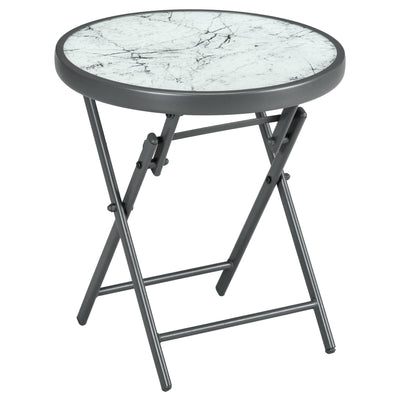 18" Outdoor Round Folding Table with Tempered Glass Top, White