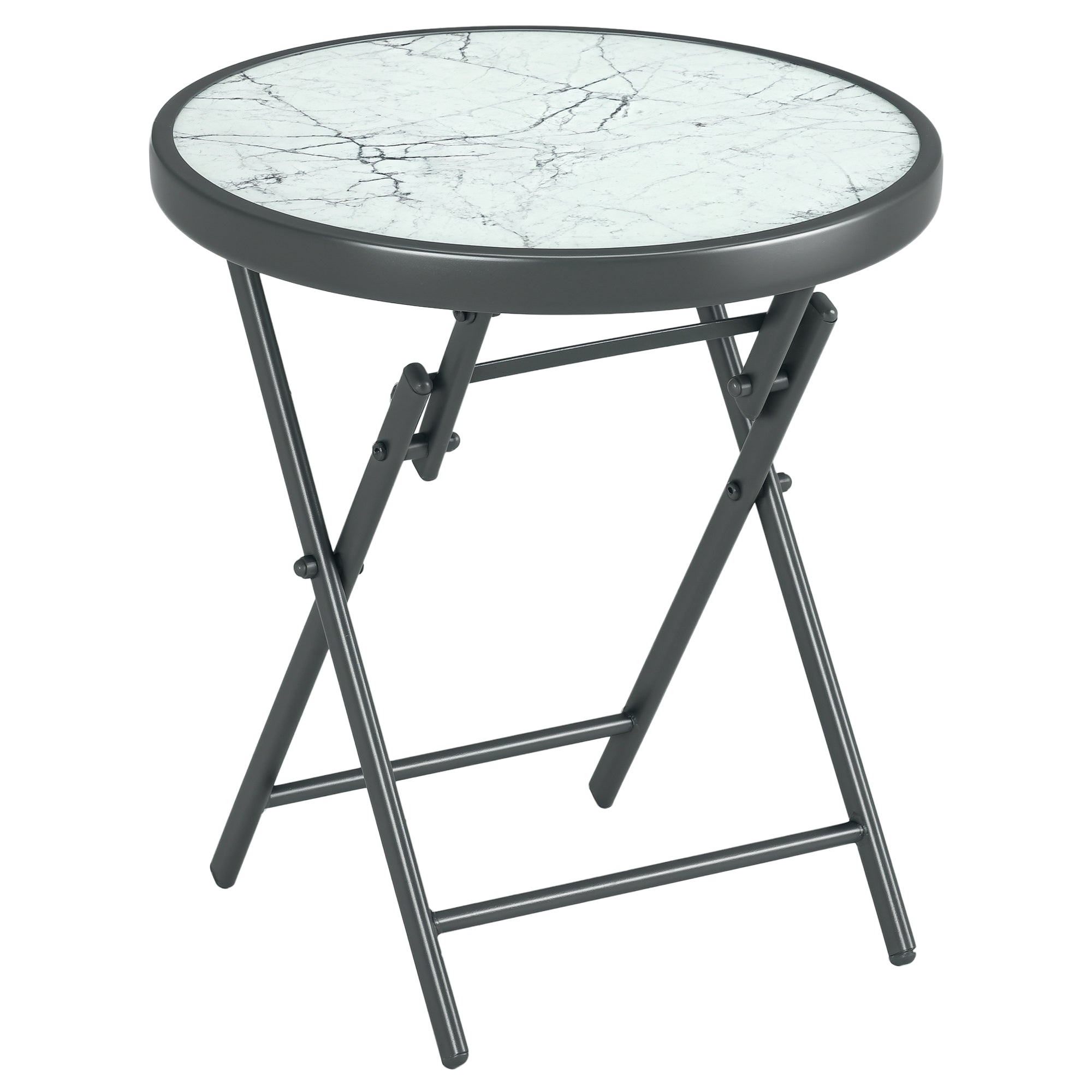 18" Outdoor Round Folding Table with Tempered Glass Top, White