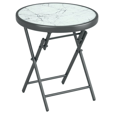 18" Outdoor Round Folding Table with Tempered Glass Top, White