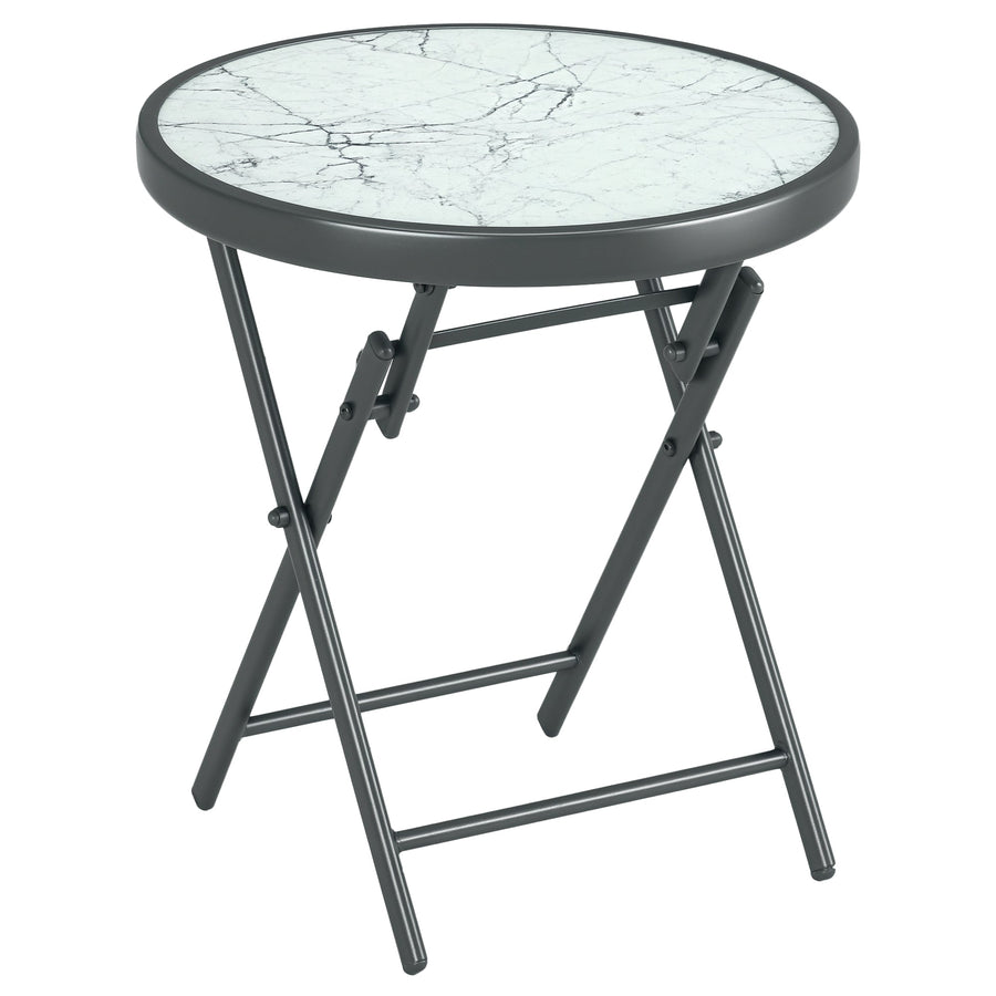 18" Outdoor Round Folding Table with Tempered Glass Top, White