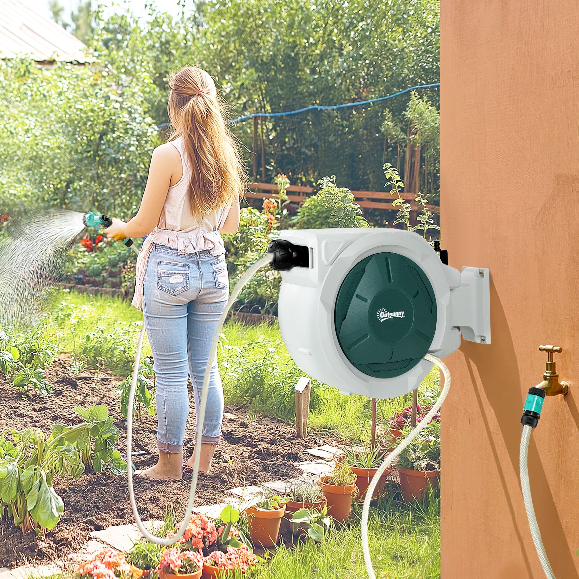 1/2 in x 65ft Retractable Garden Hose Reel with 7-Function Nozzle