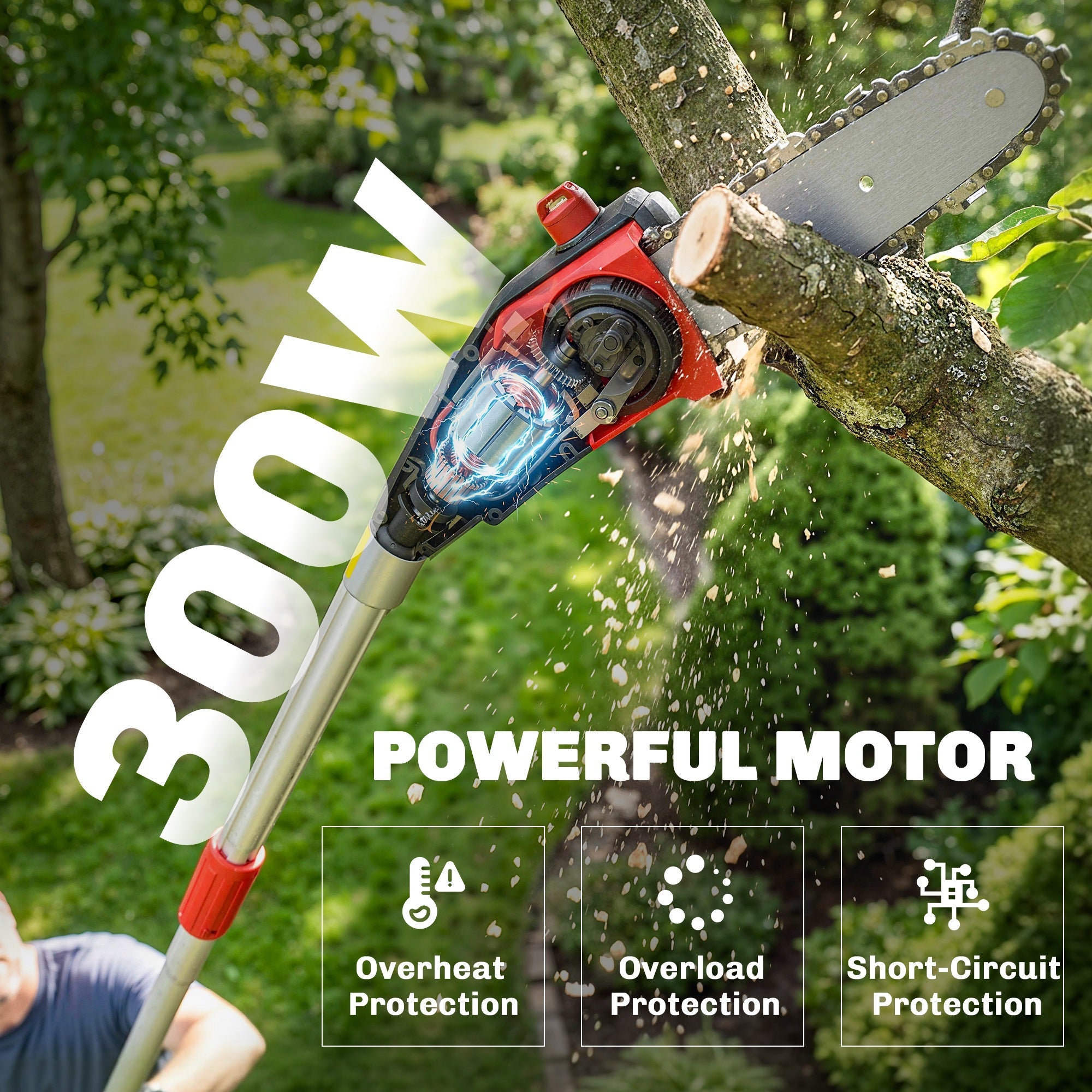 18V 8" Cordless Pole Chainsaw with 2 Batteries and Charger