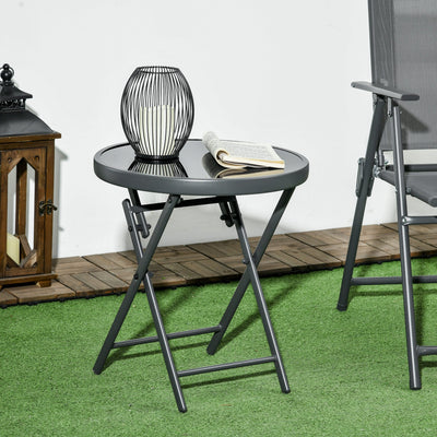 18" Outdoor Round Folding Table with Tempered Glass Top, Black