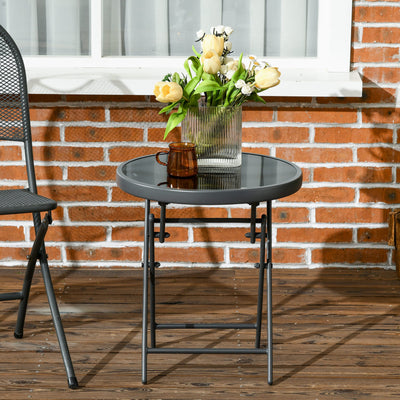 18" Outdoor Round Folding Table with Tempered Glass Top, Black