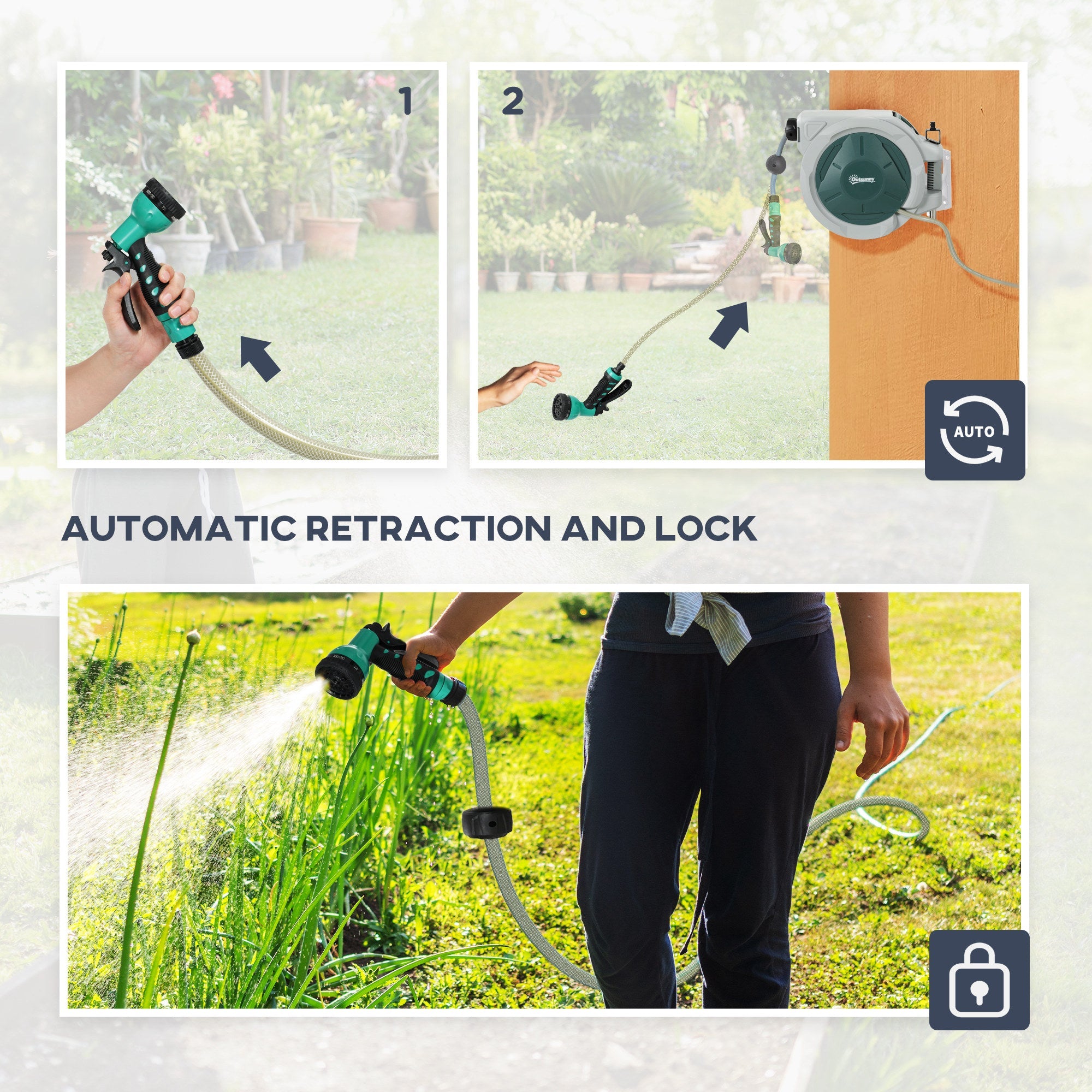 1/2 in x 65ft Retractable Garden Hose Reel with 7-Function Nozzle