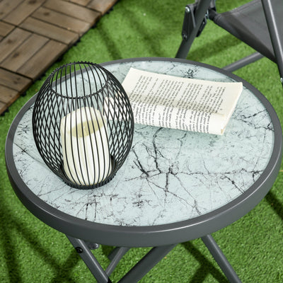 18" Outdoor Round Folding Table with Tempered Glass Top, White