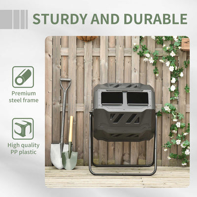 160L Tumbling Compost Bin Outdoor Dual Chamber 360¡ã Rotating Composter, Garden Compost Bin w/ Sliding Doors & Solid Steel Frame, Black