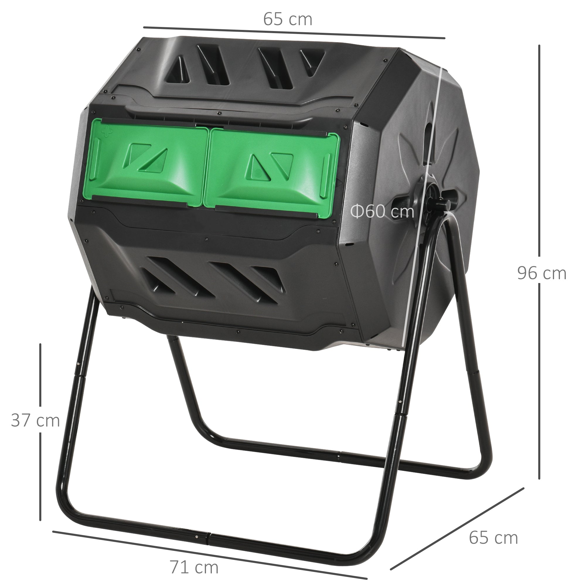 160L Tumbling Compost Bin Outdoor Dual Chamber 360¡ã Rotating Composter, Garden Compost Bin w/ Sliding Doors & Solid Steel Frame, Black
