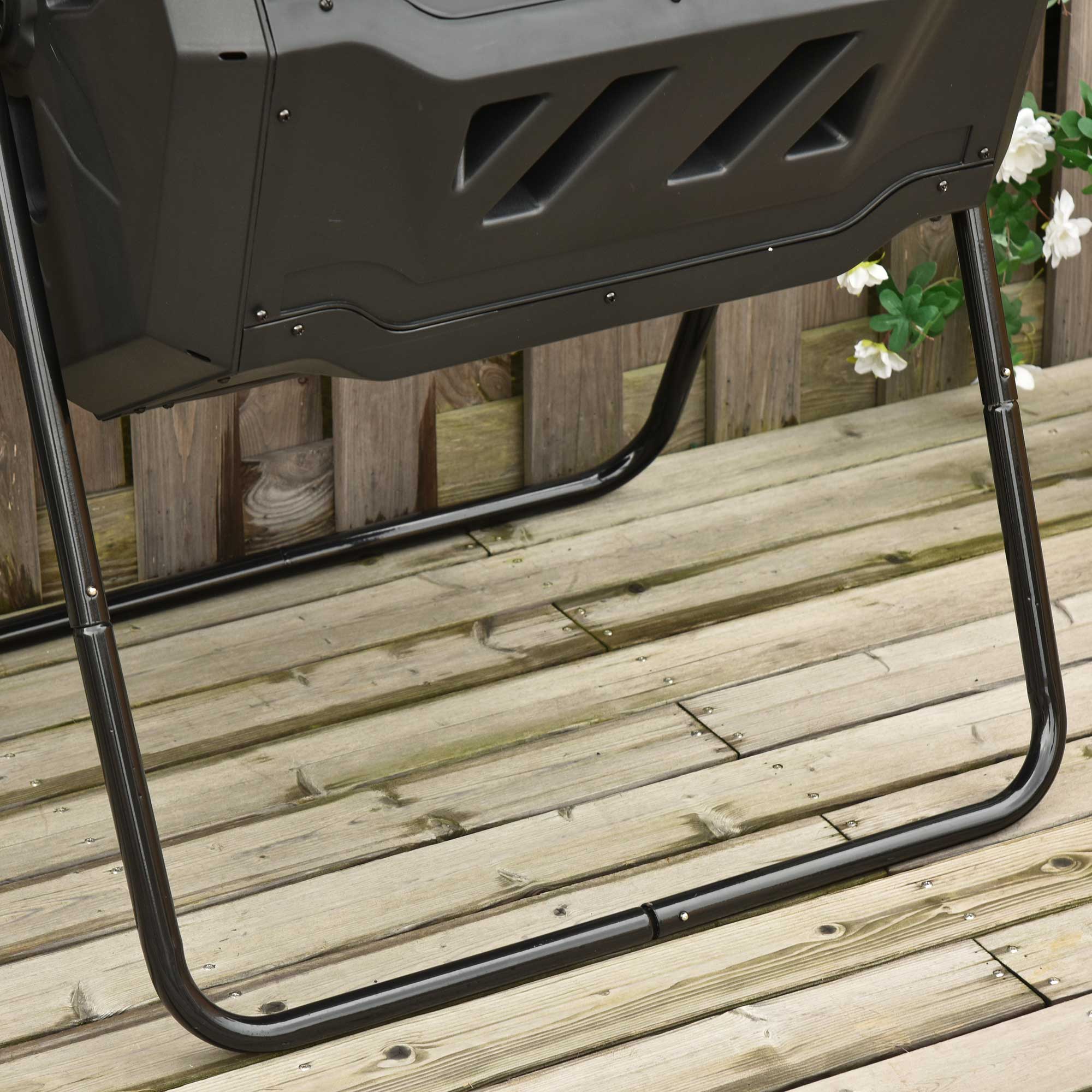 160L Tumbling Compost Bin Outdoor Dual Chamber 360¡ã Rotating Composter, Garden Compost Bin w/ Sliding Doors & Solid Steel Frame, Black